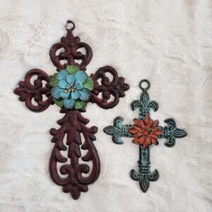 Unique Cast Iron Crosses with Flower Accents (Set Of 2)